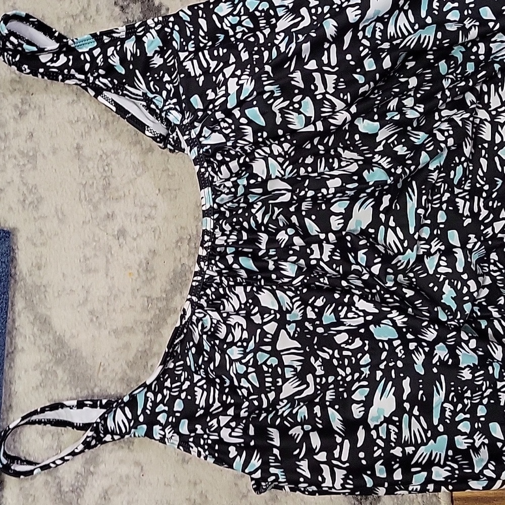 Teal greenish blue and black tankini top